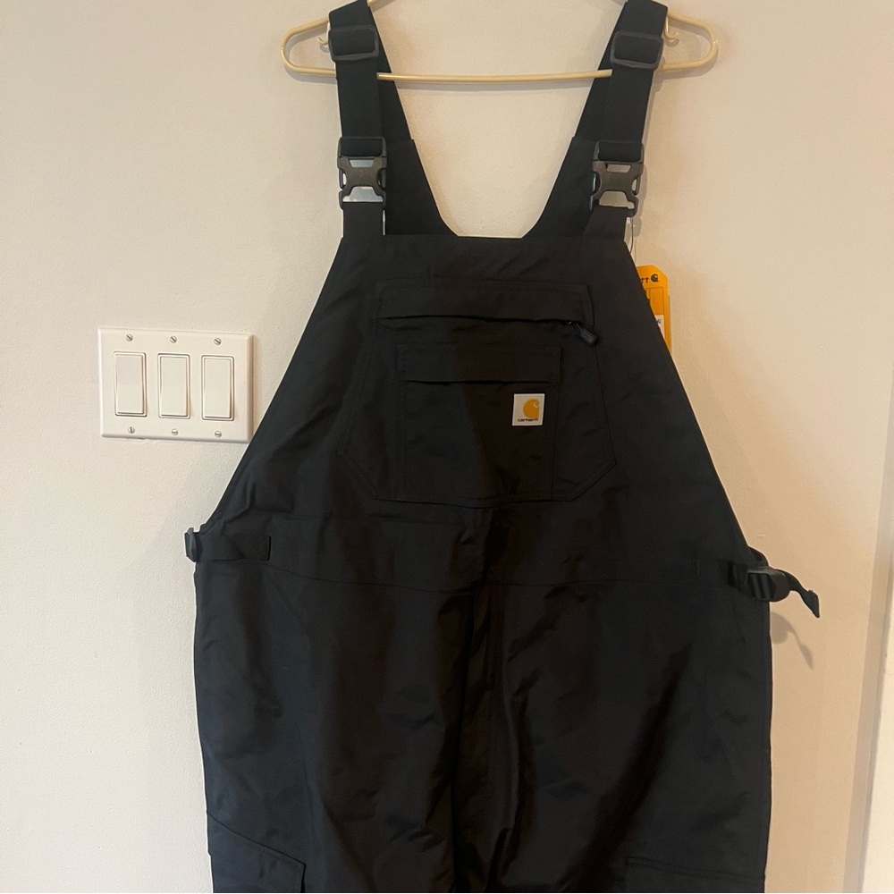 New Carhartt Mens Black Shoreline Bib Overalls XL Regular Storm Defender - Picture 1 of 11